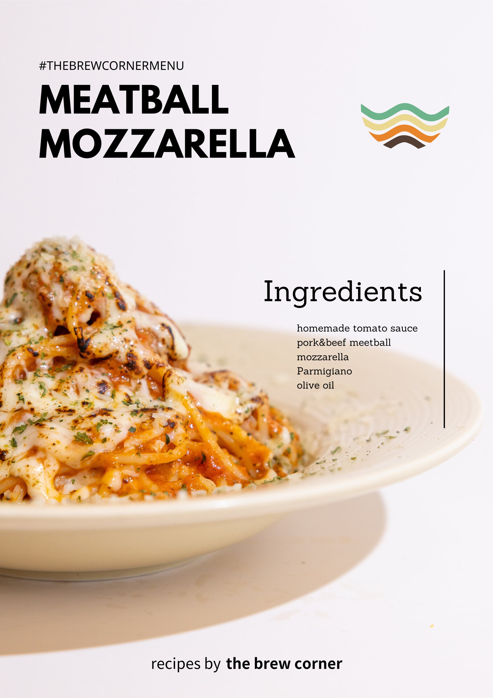 Meatball mozzarella pasta menu photo